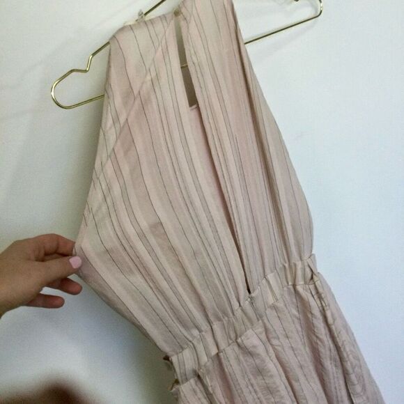 Grade & Gather Womens Medium Midi Dress Cream Tan Lined Slit Back Elastic Waist - Picture 3 of 12